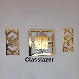 Aynalı Pleksi Duvar Saati 3 lü set Tablo